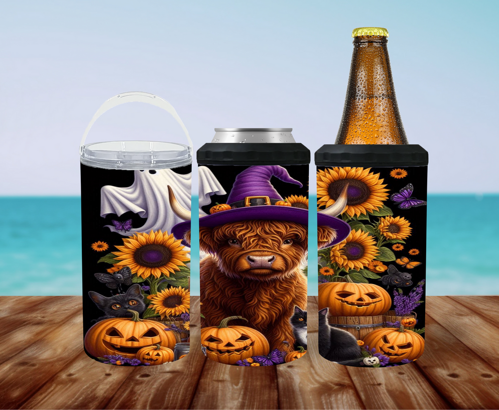 Halloween Highland Cow 4-1 Can Cooler - Digital Download