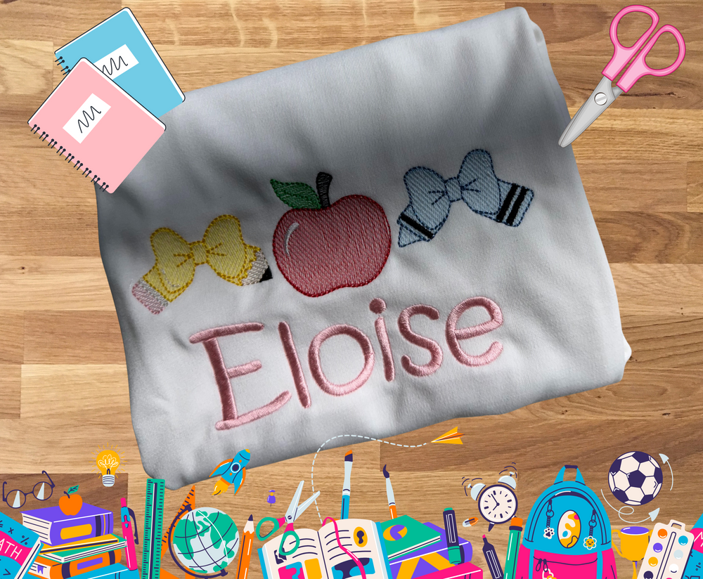 Back To School Pencil Bow Toddler - Embroidery