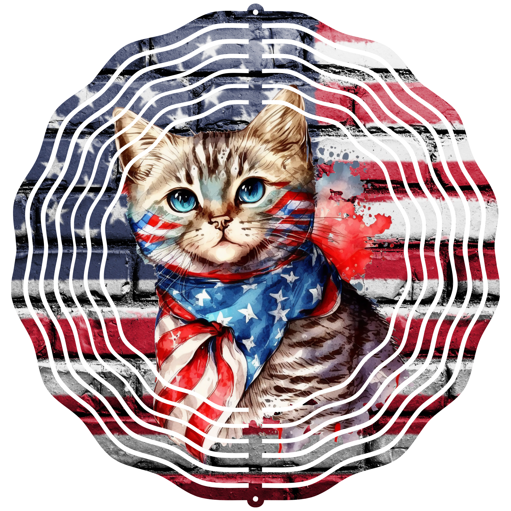 Cat With American Flag 1 - Wind Spinner