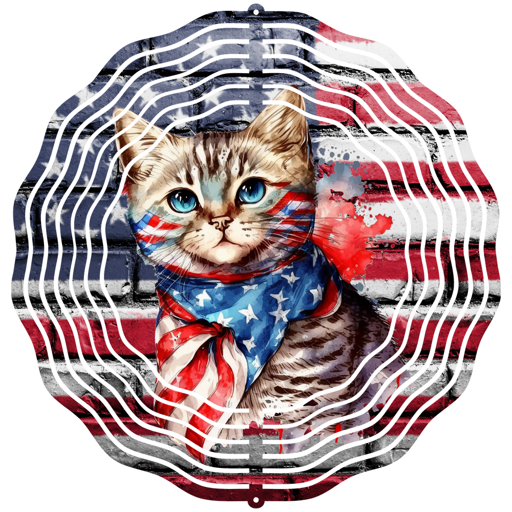 Cat With American Flag 1 - Wind Spinner