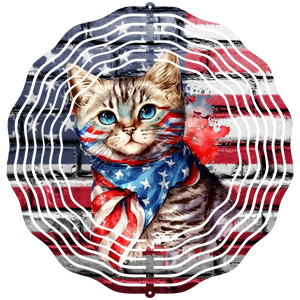 Cat With American Flag 1 - Wind Spinner