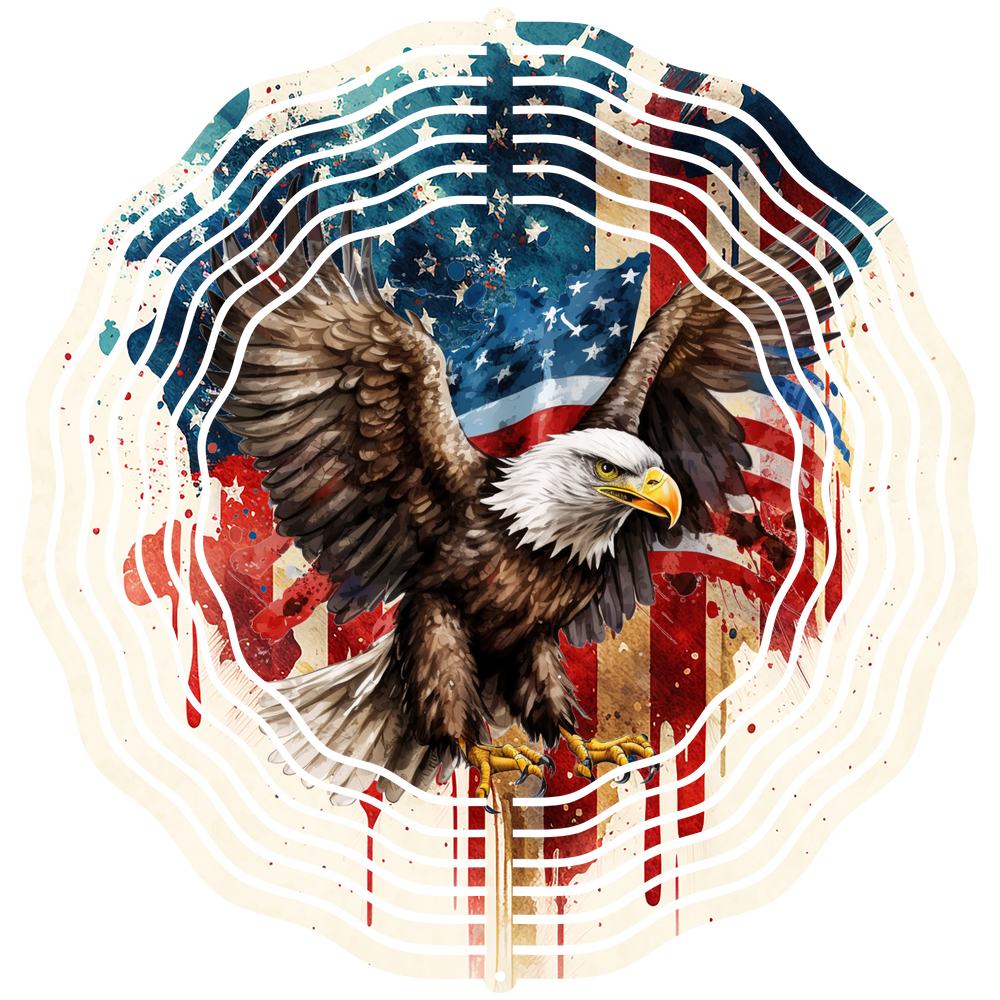 Bald Eagle American Flag Watercolor 1 - Wind Spinner