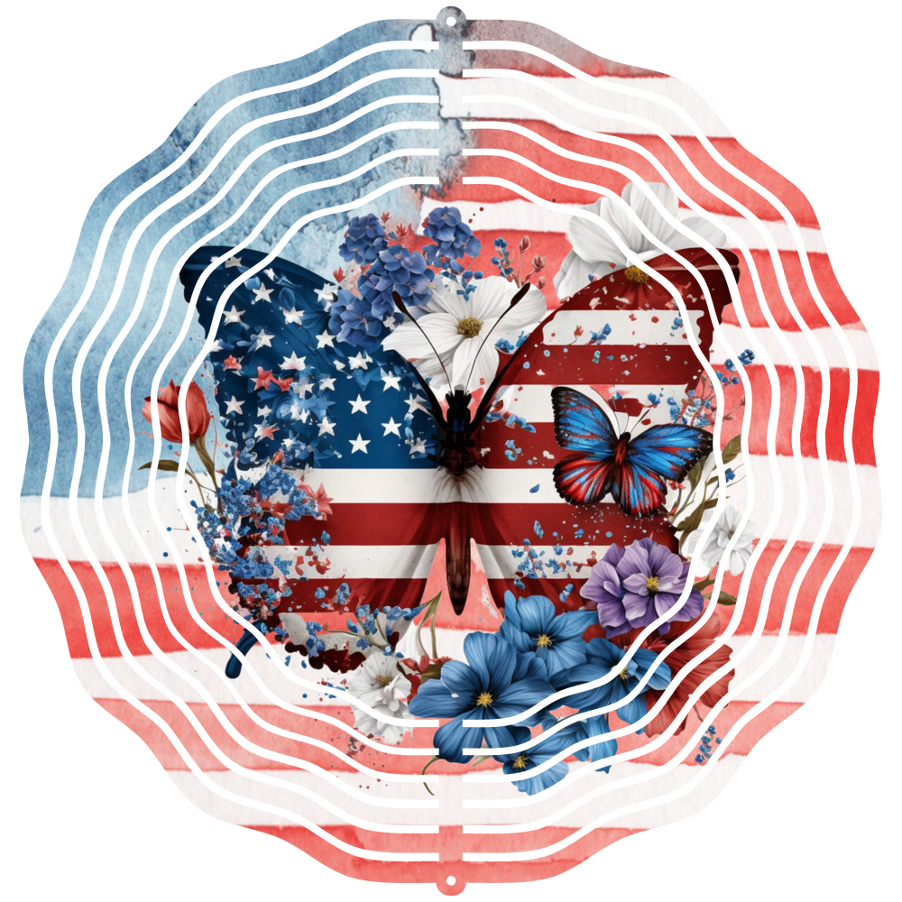 Butterfly With American Flag 2  - Wind Spinner