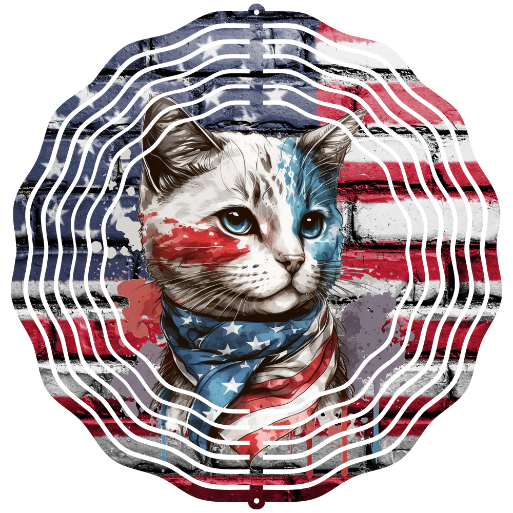 Cat With American Flag 2 - Wind Spinner