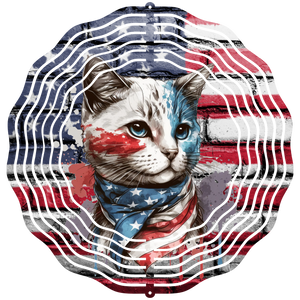 Cat With American Flag 2 - Wind Spinner