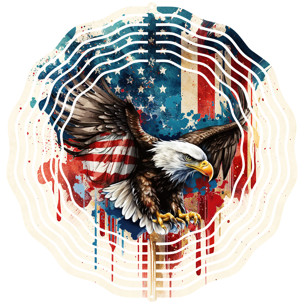 Bald Eagle American Flag Watercolor 2 - Wind Spinner