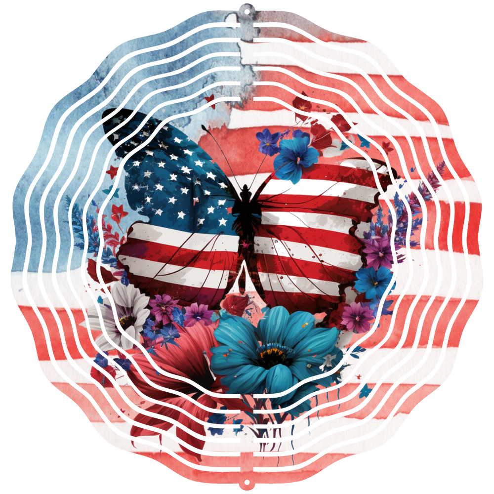 Butterfly With American Flag 3  - Wind Spinner