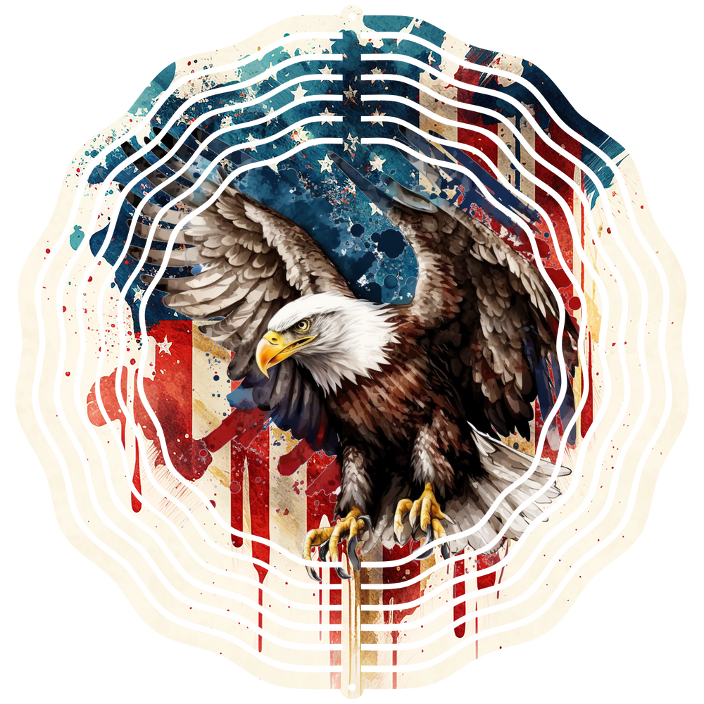 Bald Eagle American Flag Watercolor 3 - Wind Spinner