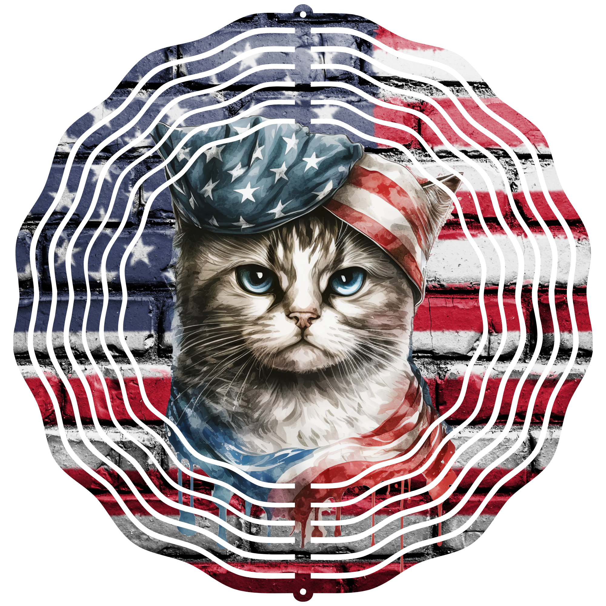 Cat With American Flag 3 - Wind Spinner