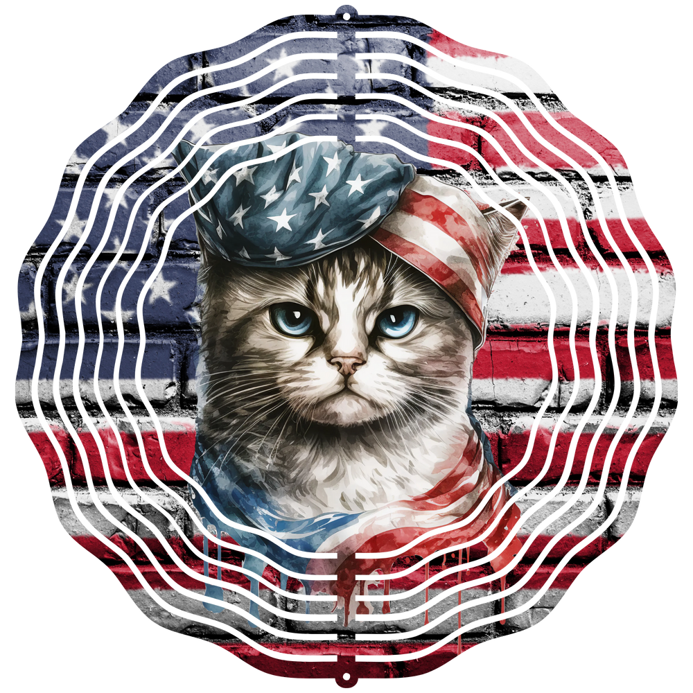 Cat With American Flag 3 - Wind Spinner