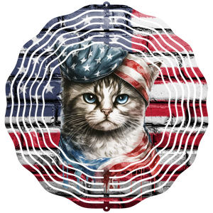 Cat With American Flag 3 - Wind Spinner