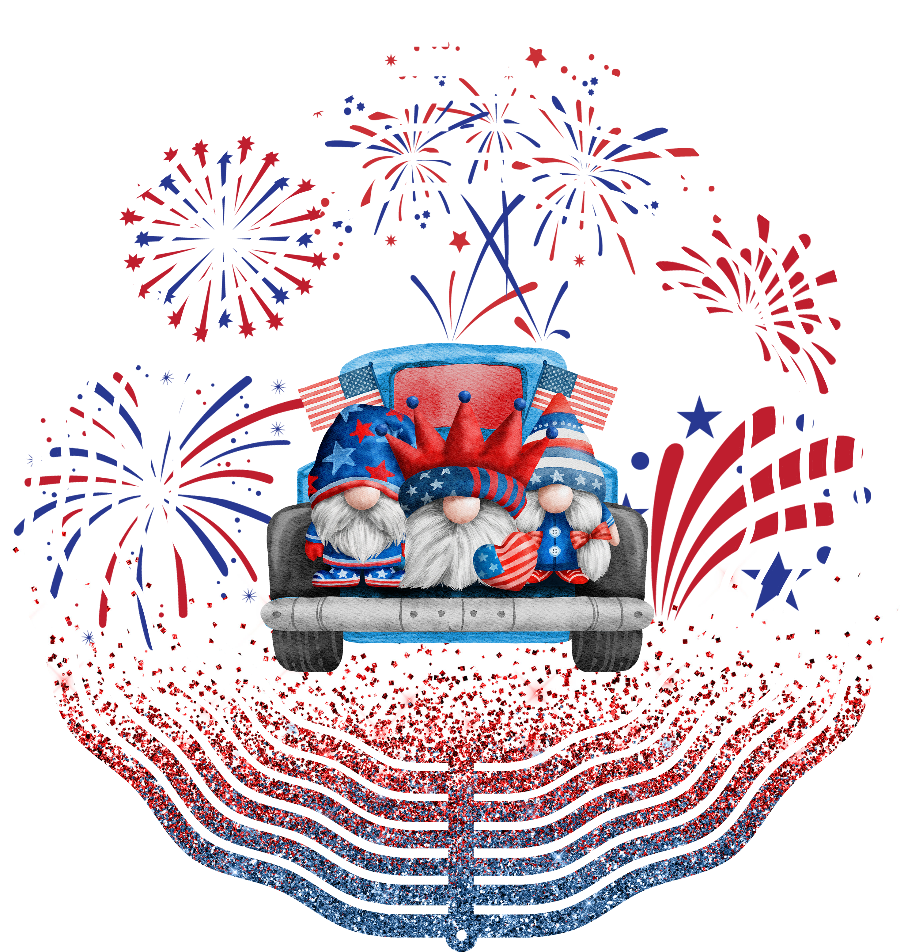 USA Red White and Blue Gnomes 1 - Wind Spinner