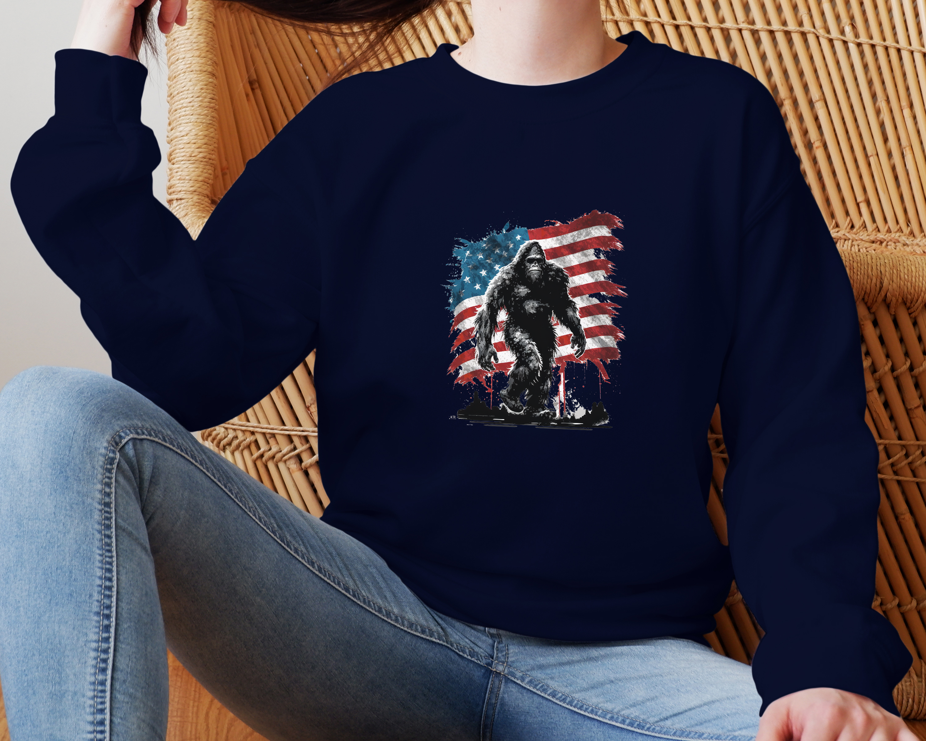 Bigfoot American Flag - Adult Crewneck