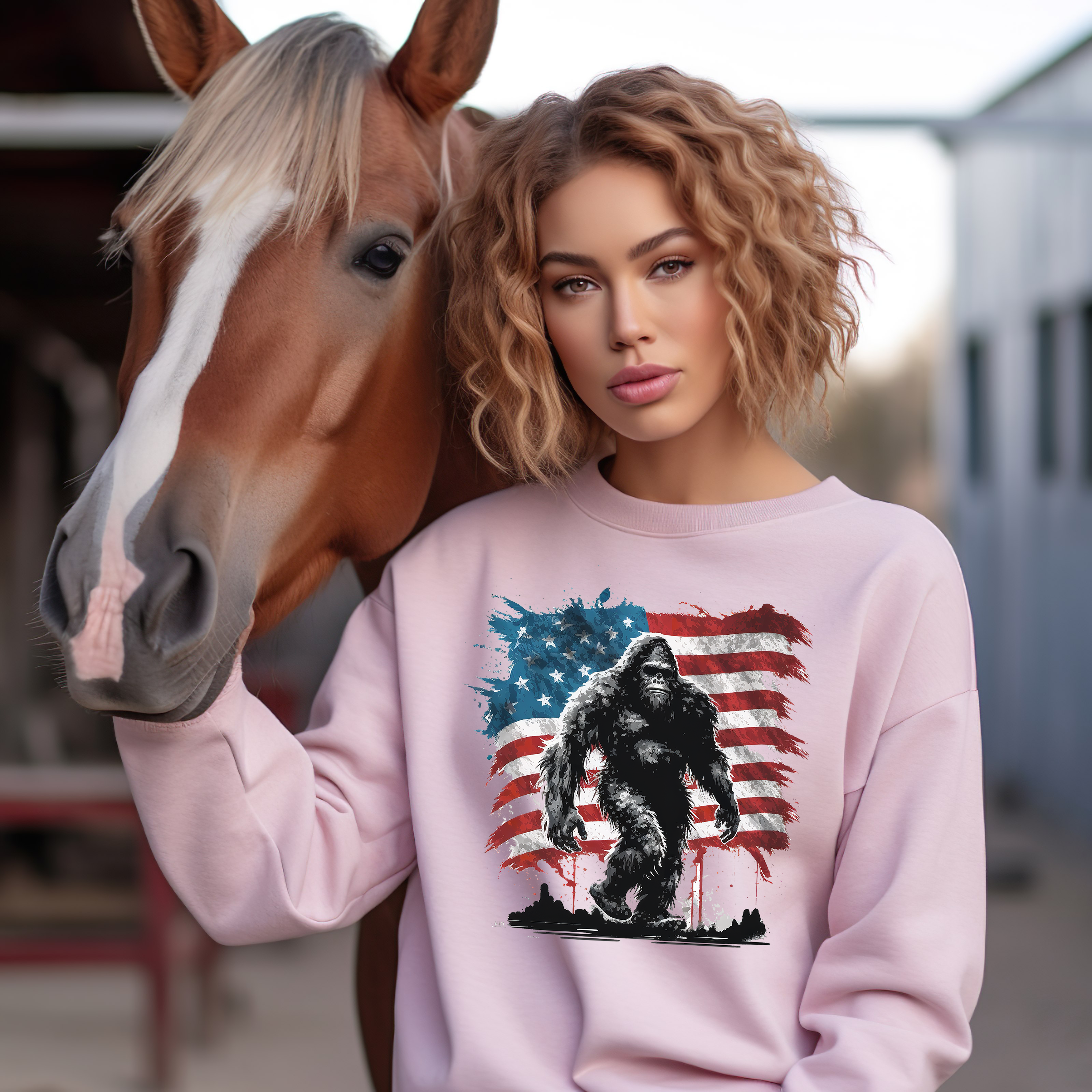 Bigfoot American Flag - Adult Crewneck