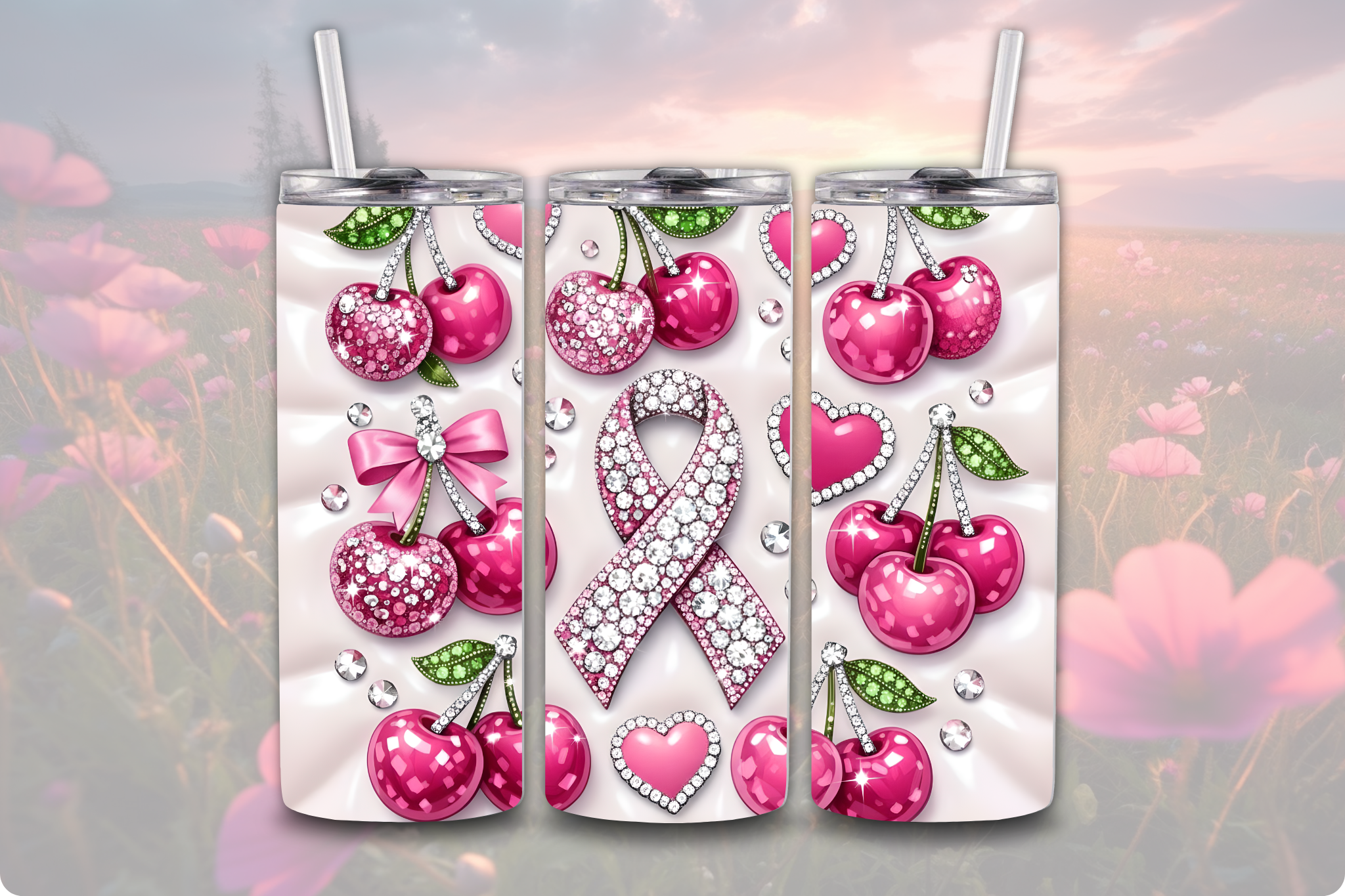 Cherry Cancer Ribbon - Tumbler Digital Download