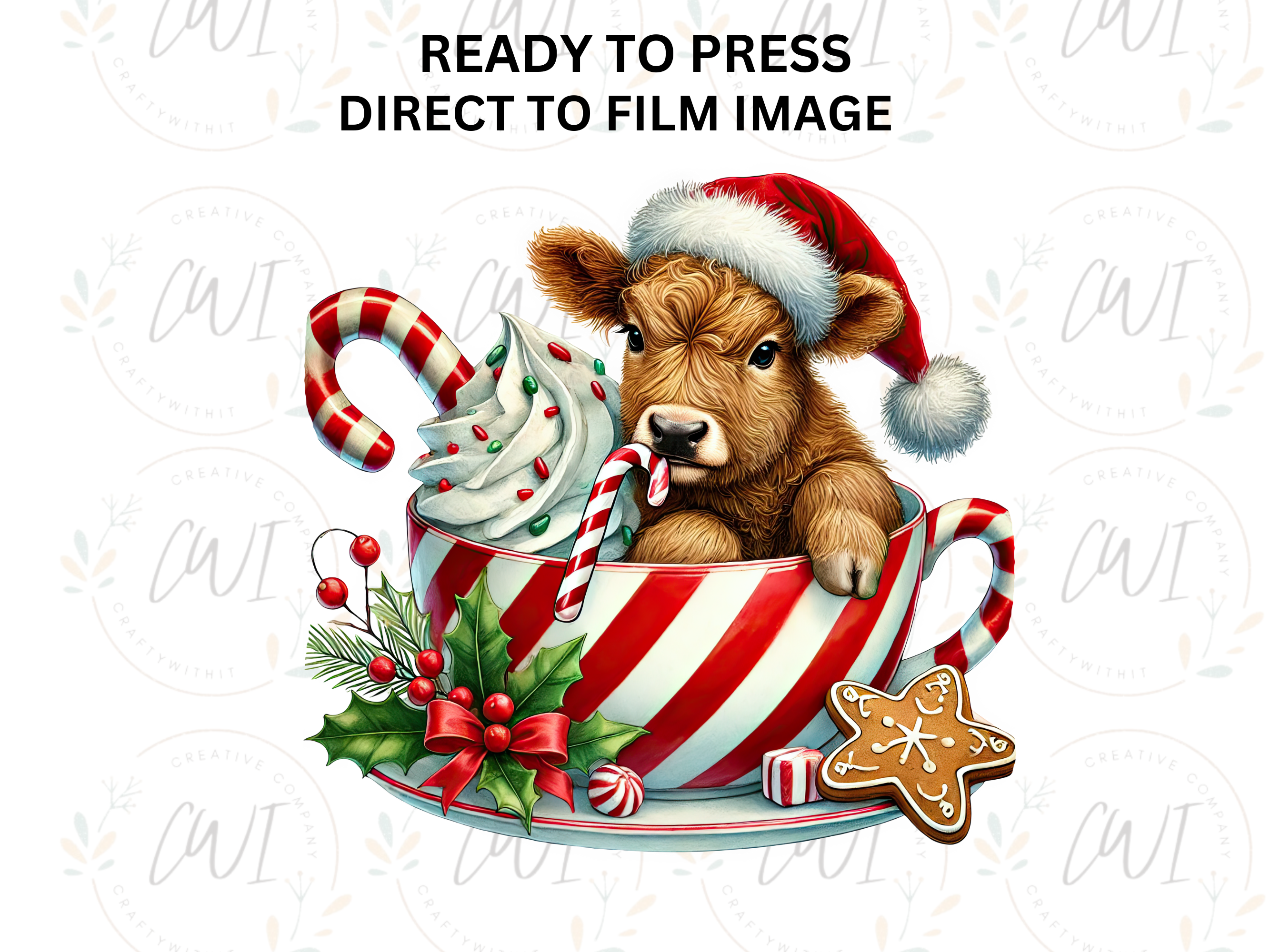 Christmas Highland Cow - Direct To Film Transfer