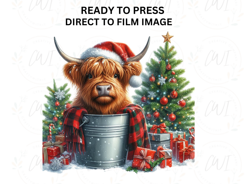 Christmas Highland Cow - Direct To Film Transfer