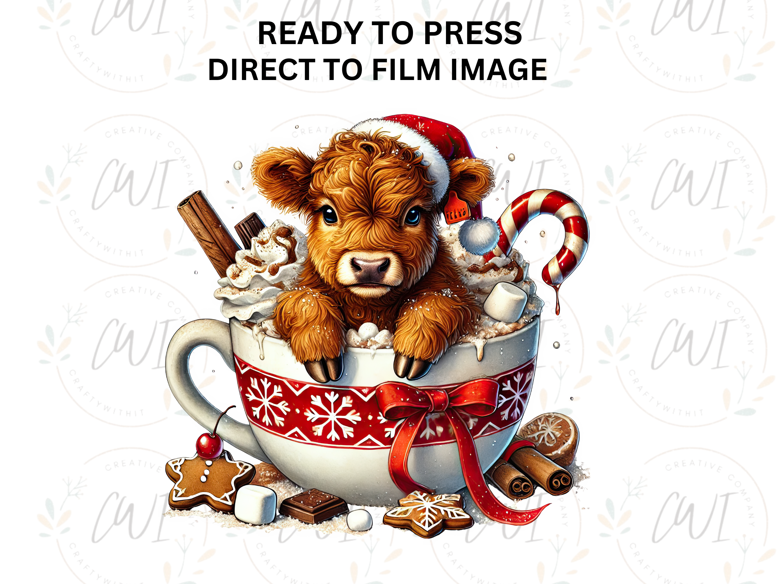 Christmas Highland Cow - Direct To Film Transfer