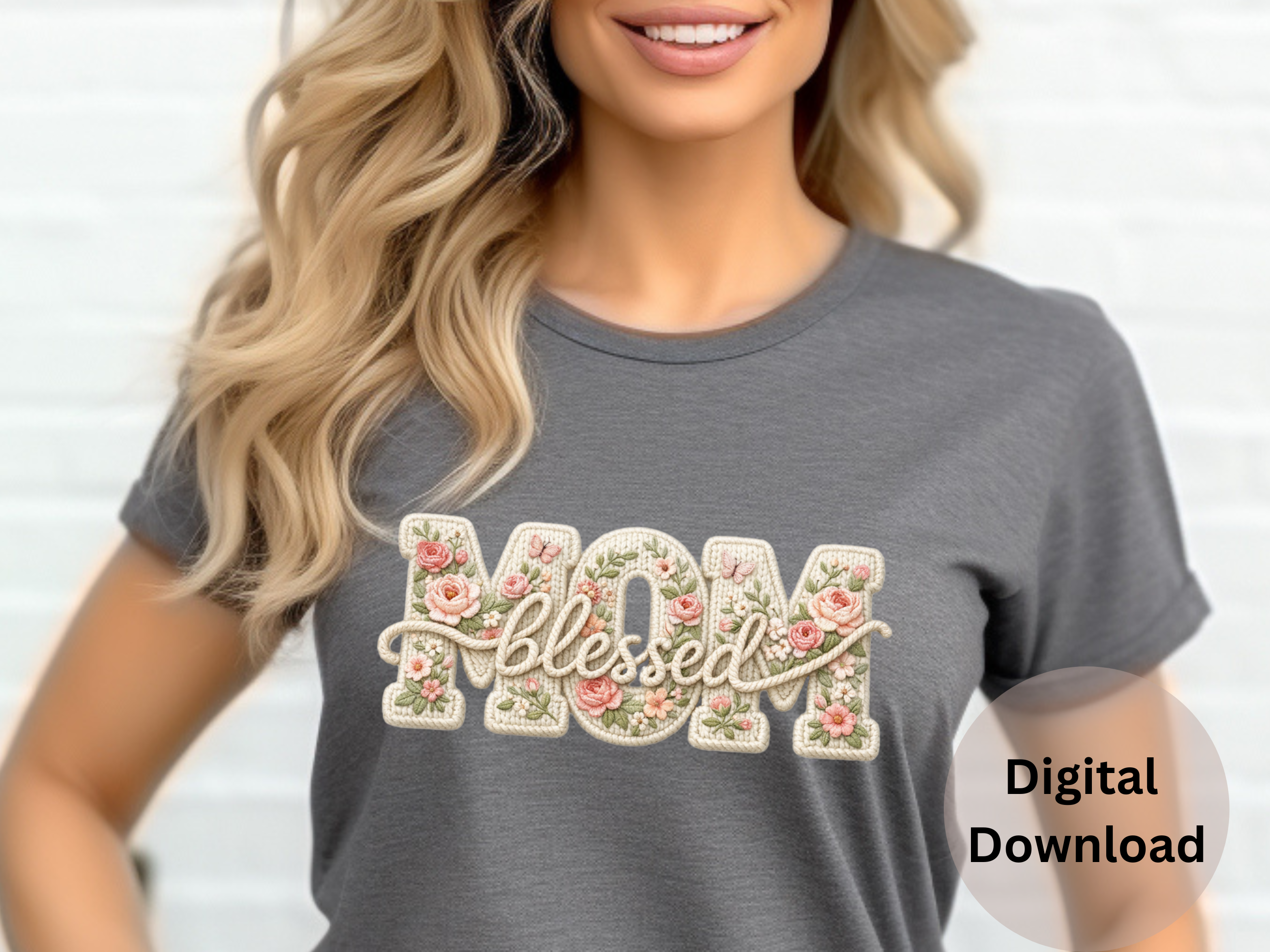Blessed Mom Embroidered Yarn - PNG Digital Download