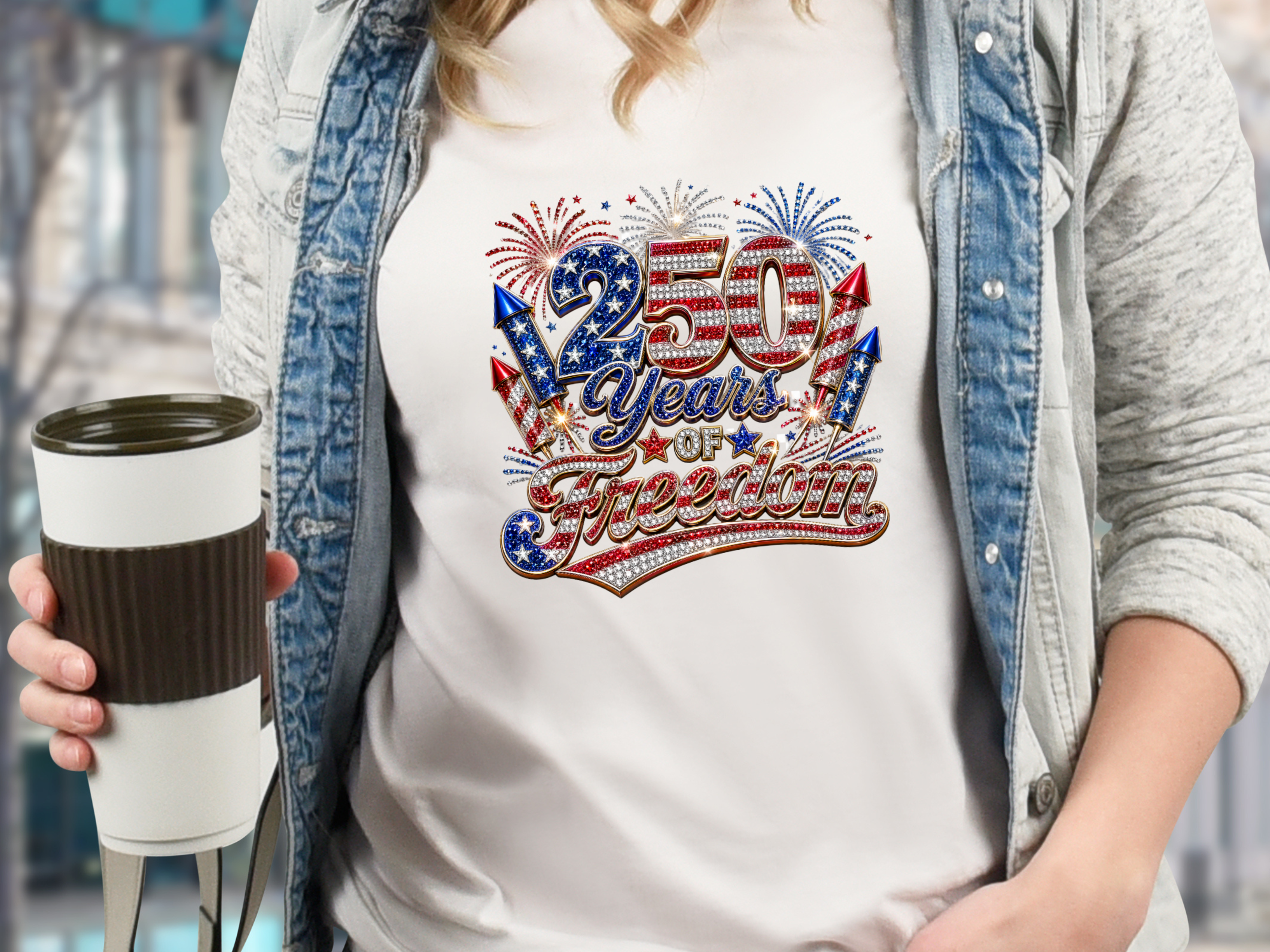 Patriotic 250 Years Faux Rhinestone - Youth/Adult Direct To Film Transfer
