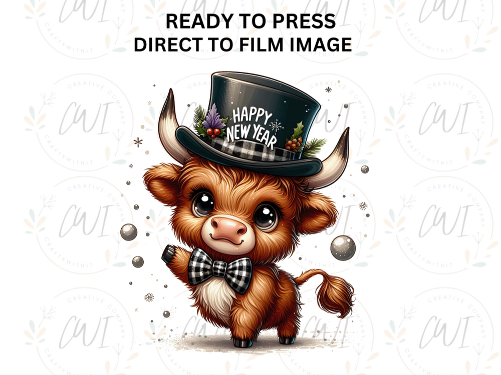 New Year Highland Cow - DTF Transfer
