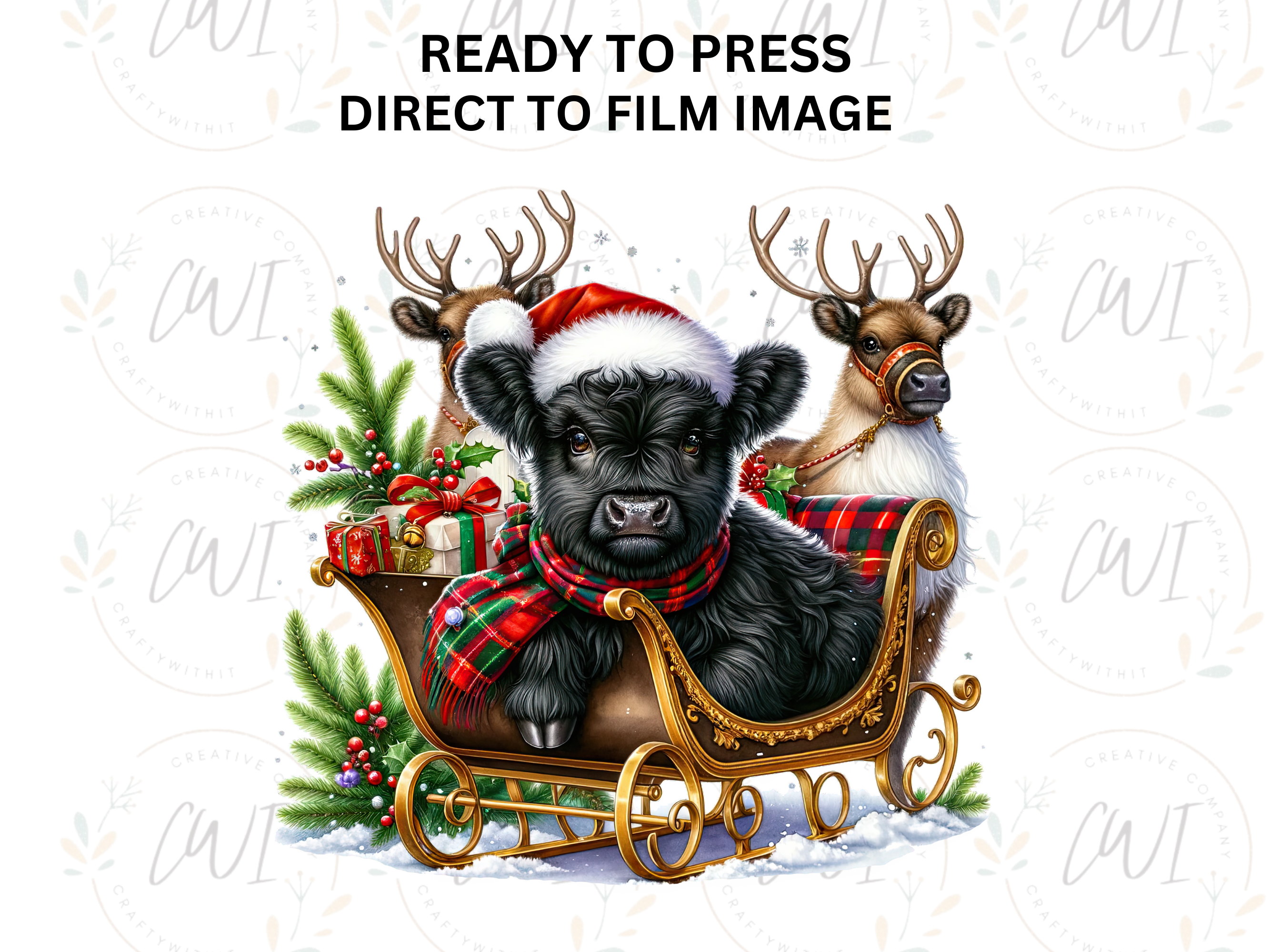 Christmas Highland Cow - Direct To Film Transfer