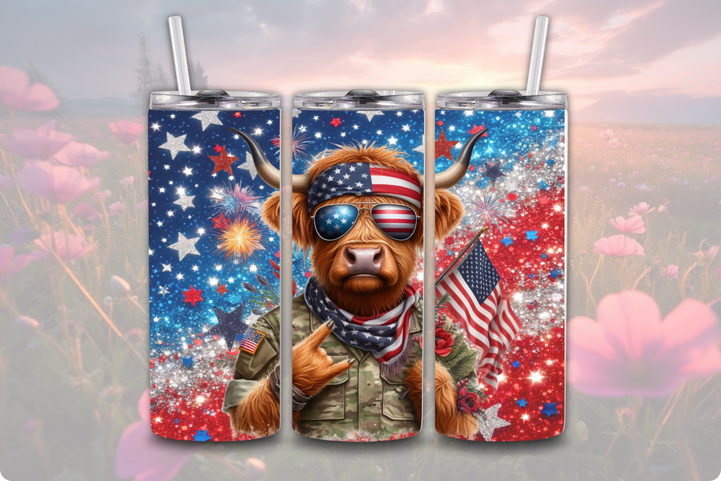 Highland Cow Patriotic Military - Tumbler Digital Download