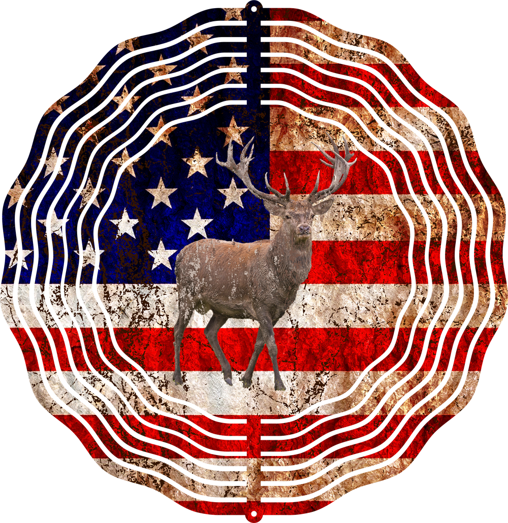 American Flag With Buck - Wind Spinner