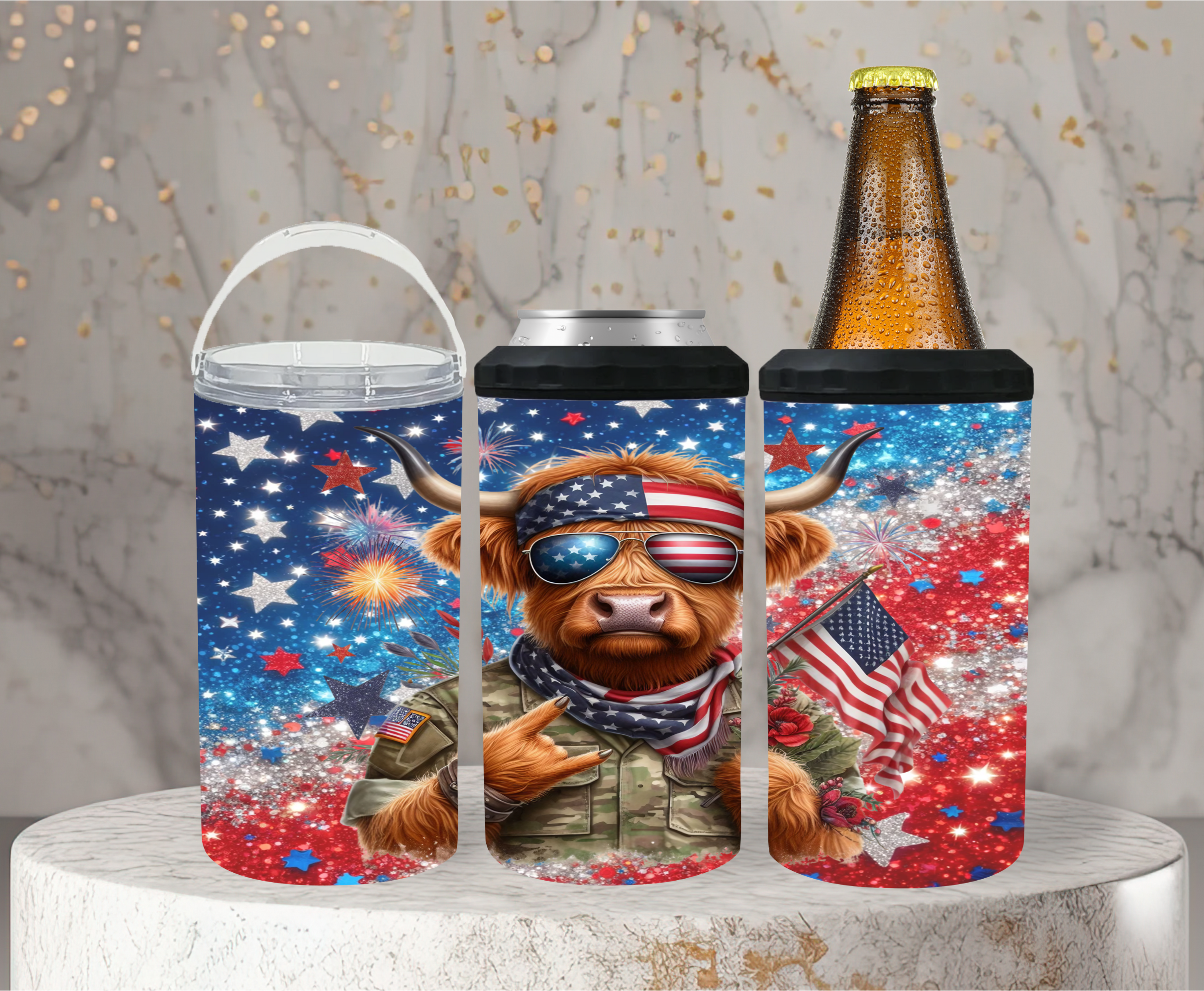 Highland Cow Patriotic  4-1 Can Cooler - Digital Download