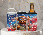 Load image into Gallery viewer, Highland Cow Patriotic  4-1 Can Cooler - Digital Download
