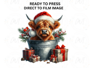 Christmas Highland Cow - Direct To Film Transfer