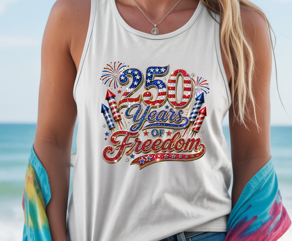 Patriotic 250 Years Faux Rhinestone - Youth/Adult Direct To Film Transfer