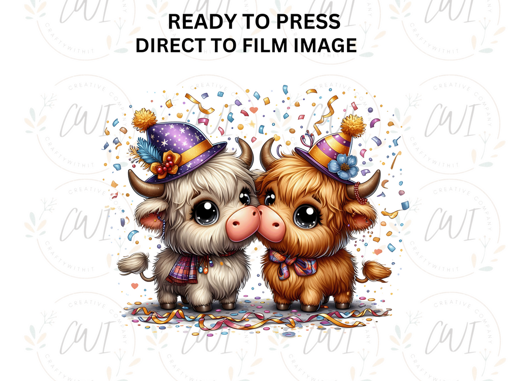 New Year Highland Cow - DTF Transfer