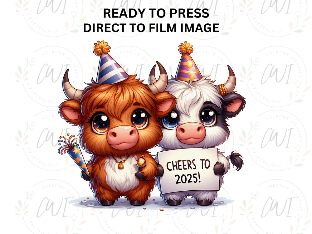 New Year Highland Cow - DTF Transfer