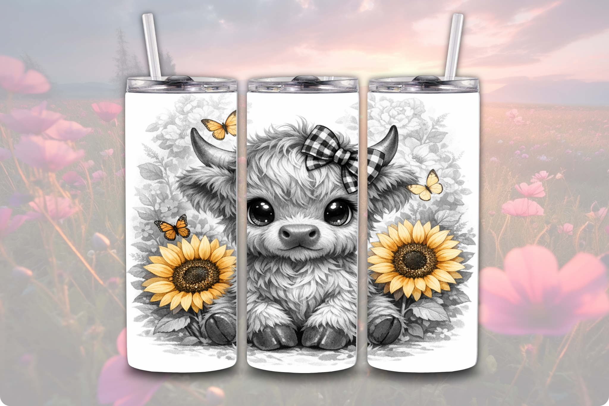 Black and White Highland Cow - Tumbler Digital Download