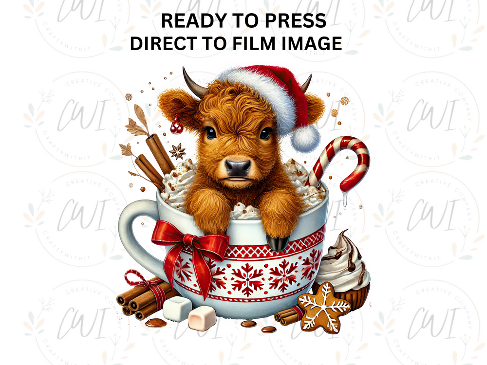 Christmas Highland Cow - Direct To Film Transfer
