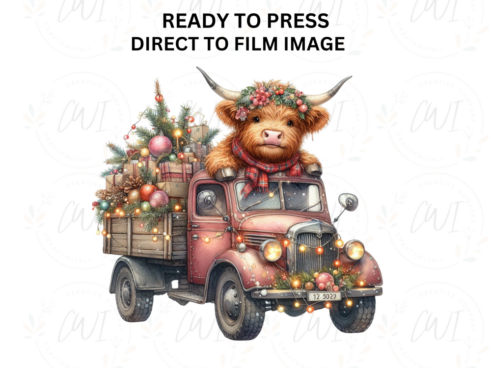 Christmas Highland Cow - Direct To Film Transfer
