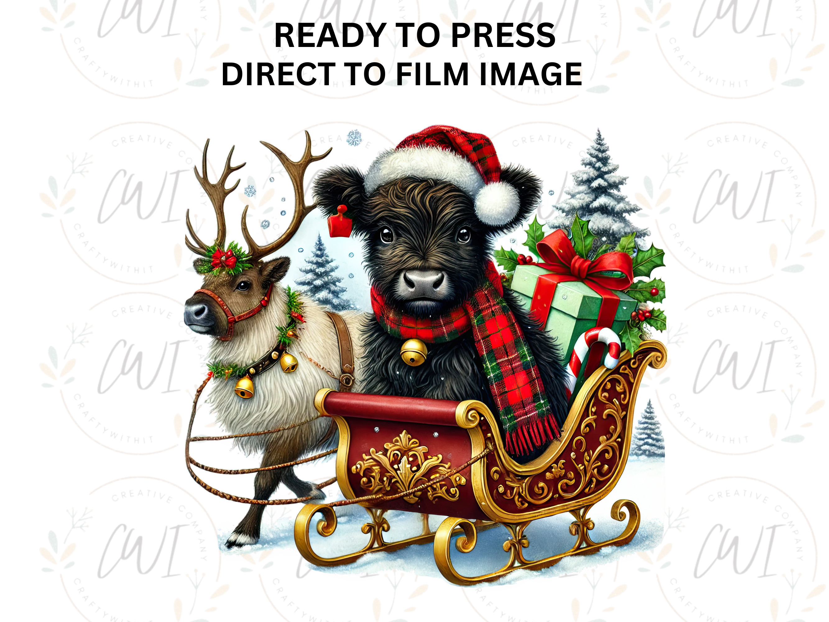 Christmas Highland Cow - Direct To Film Transfer