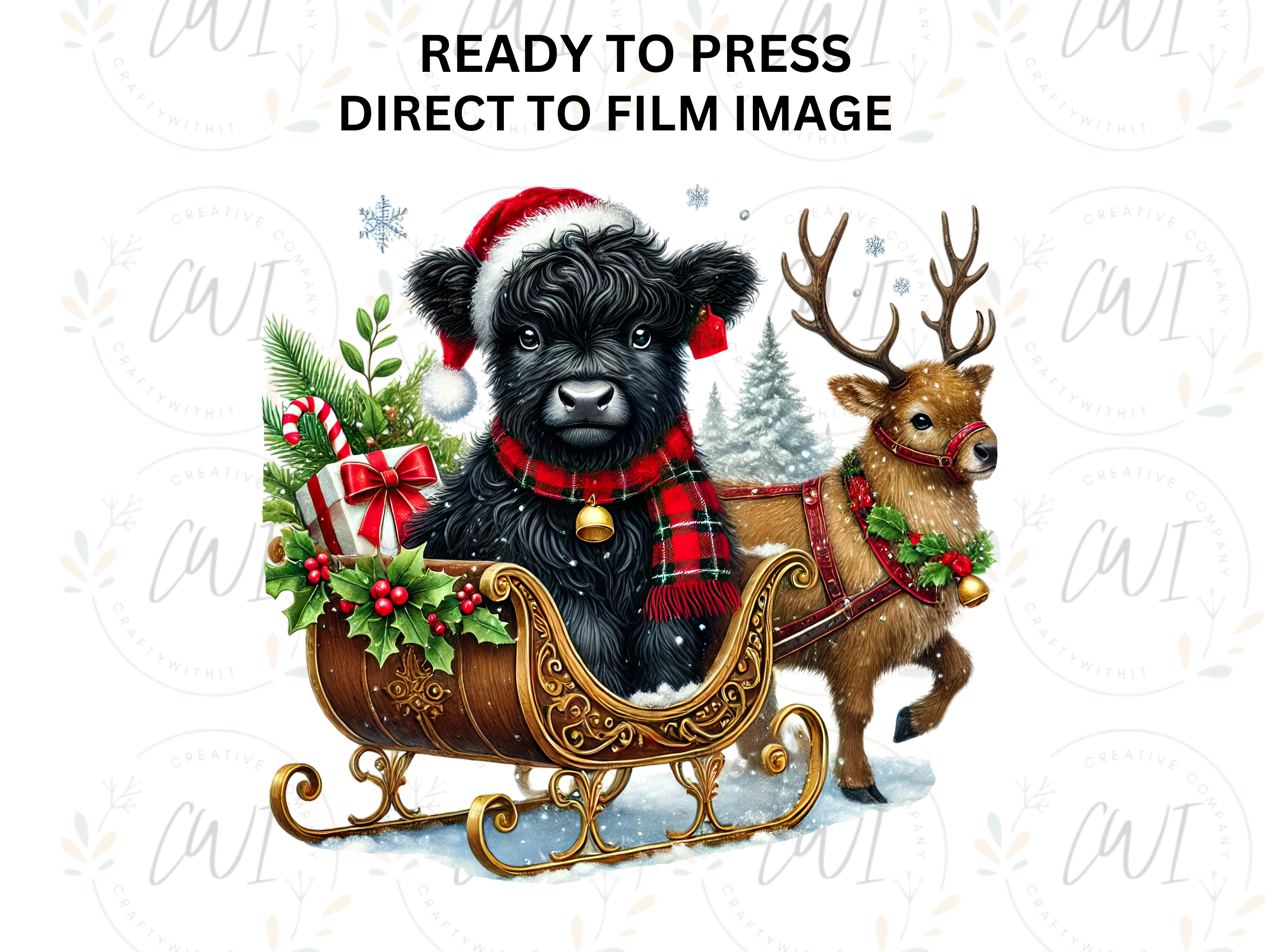 Christmas Highland Cow - Direct To Film Transfer