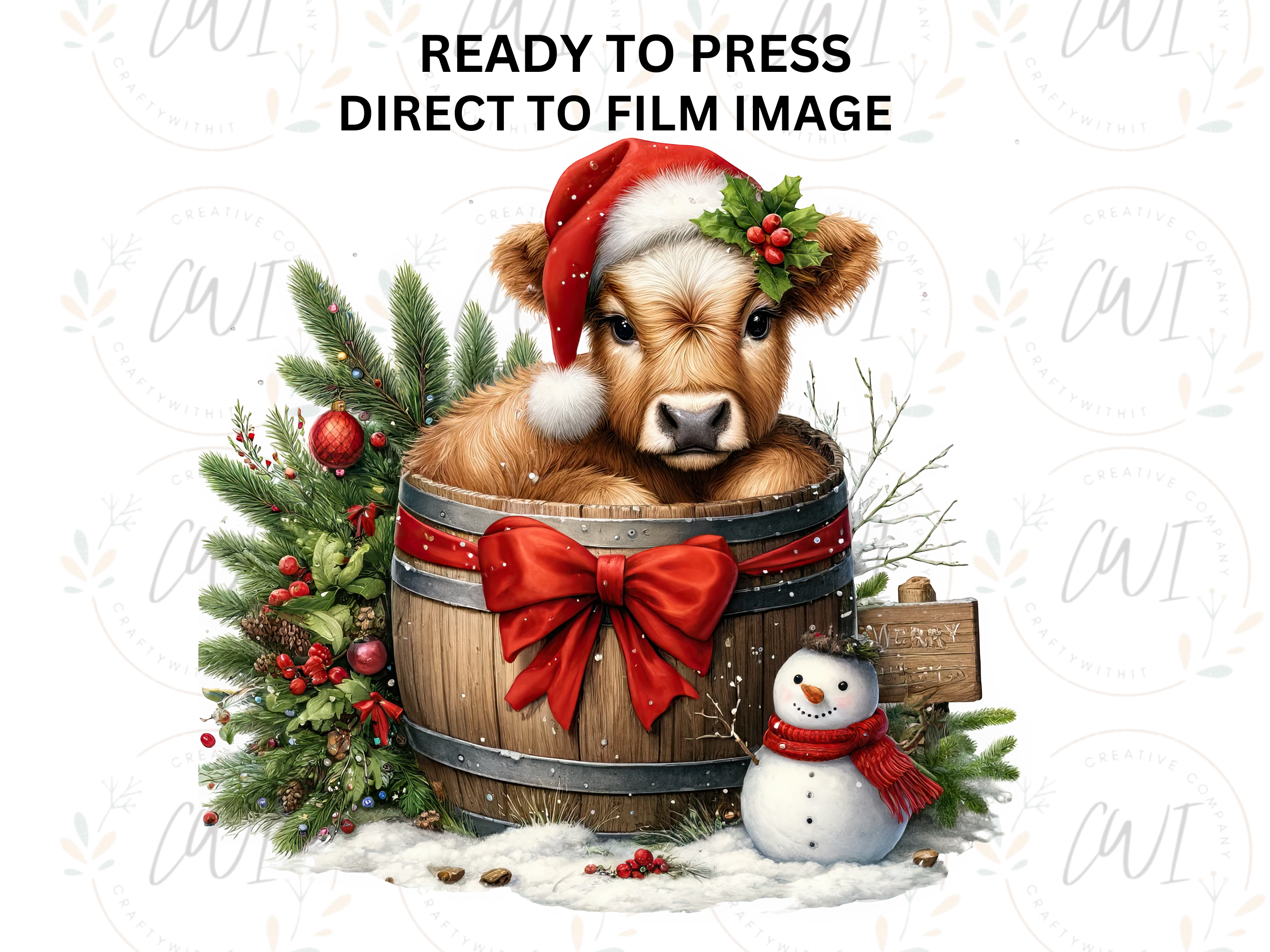 Christmas Highland Cow - Direct To Film Transfer