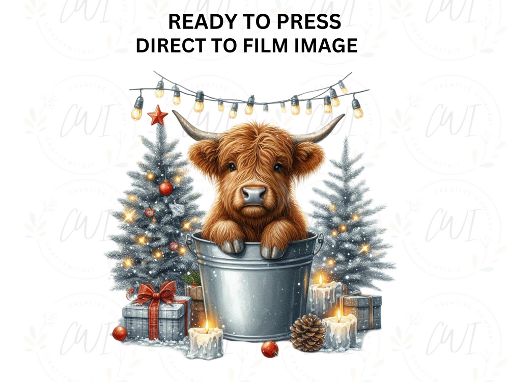 Christmas Highland Cow - Direct To Film Transfer