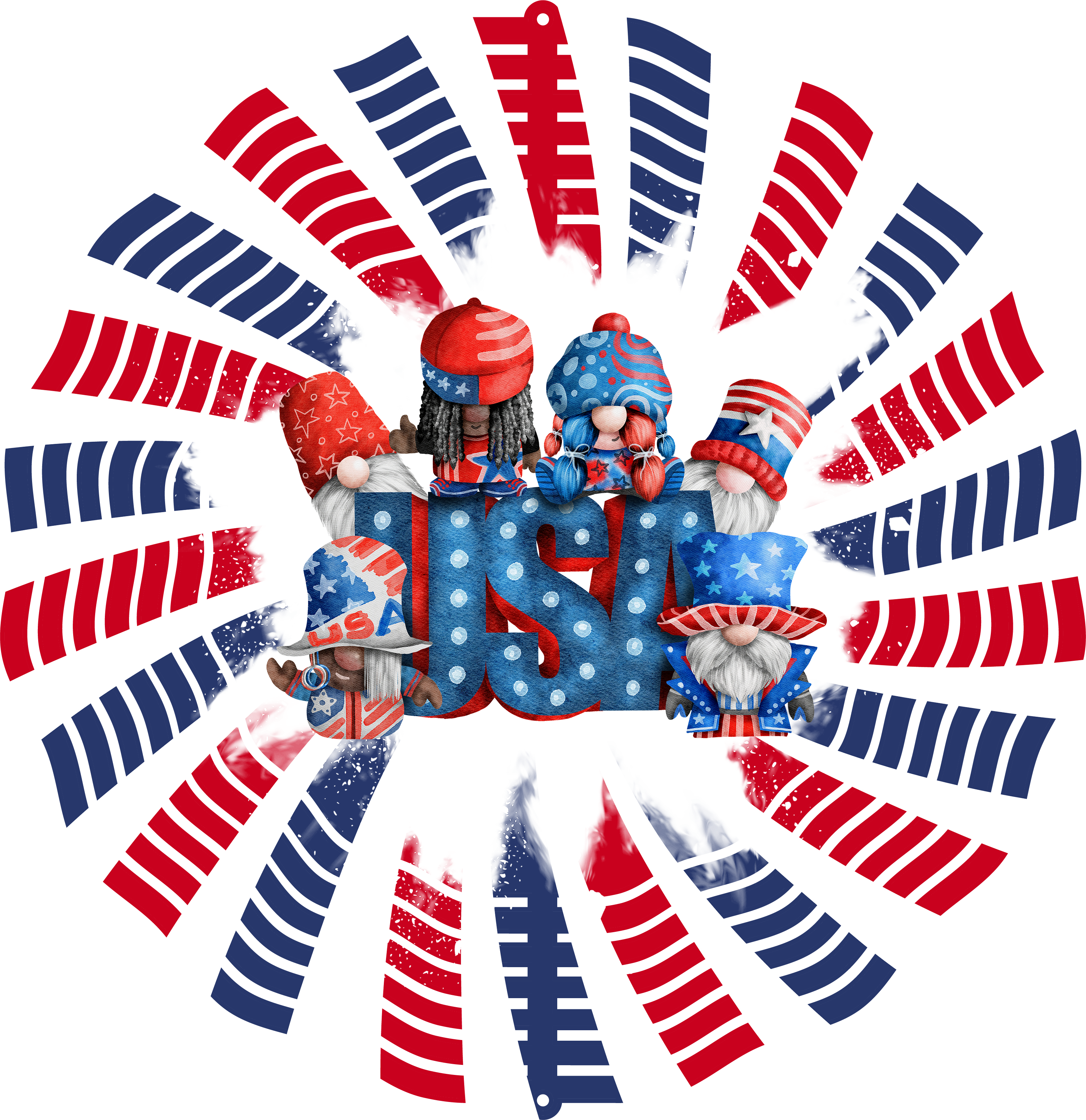 USA Red White and Blue Gnomes 2 - Wind Spinner