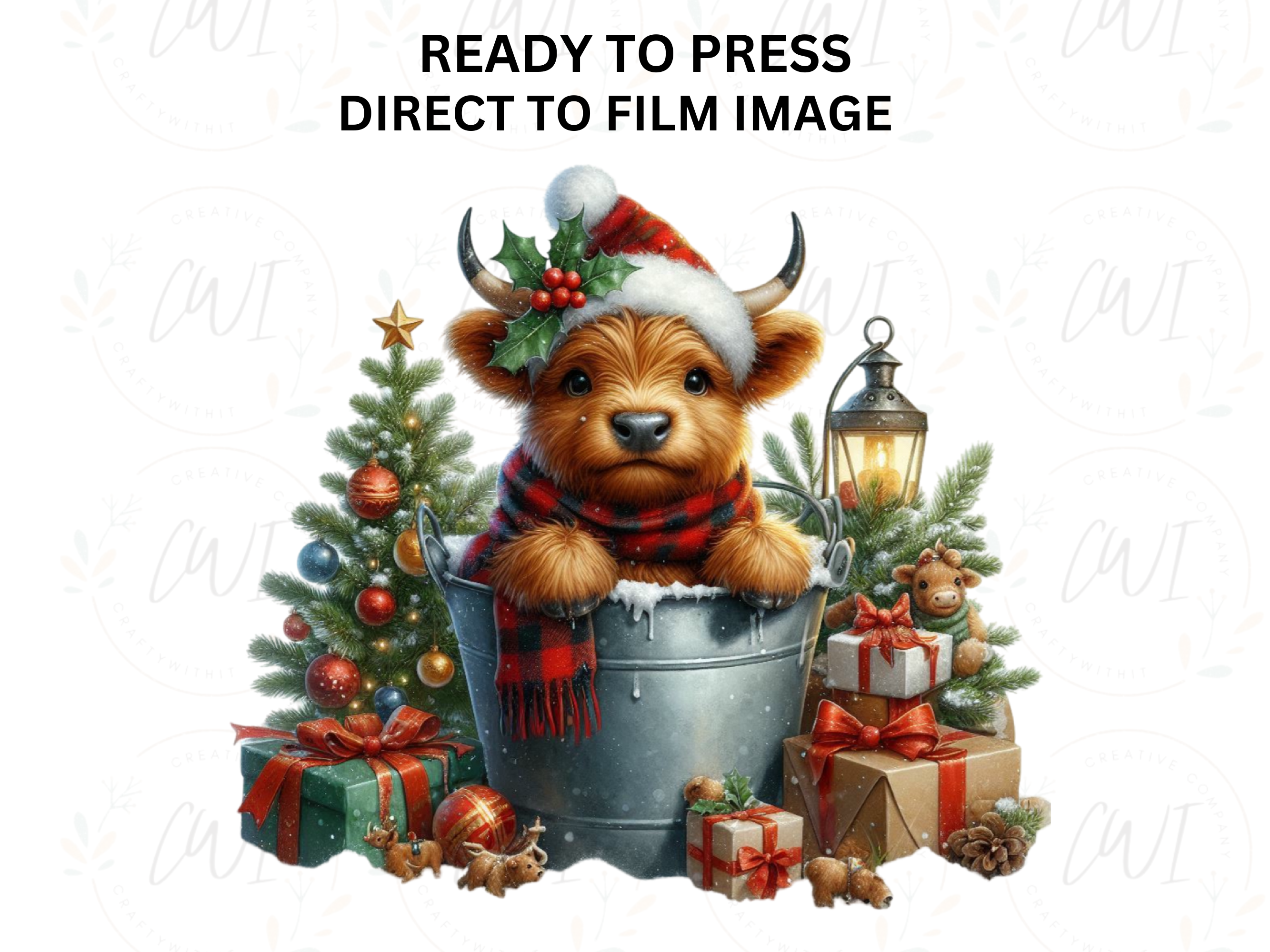 Christmas Highland Cow - Direct To Film Transfer