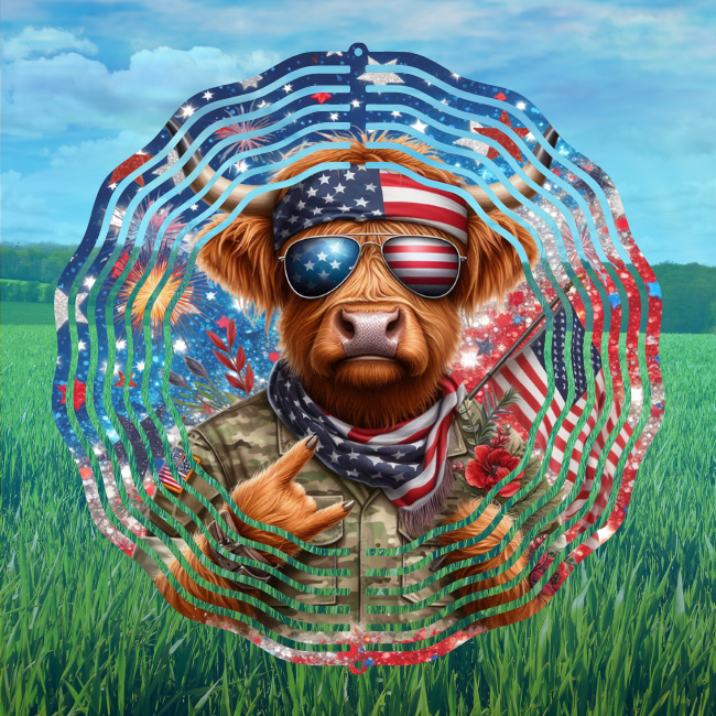 Patriotic Highland Cow - Wind Spinner