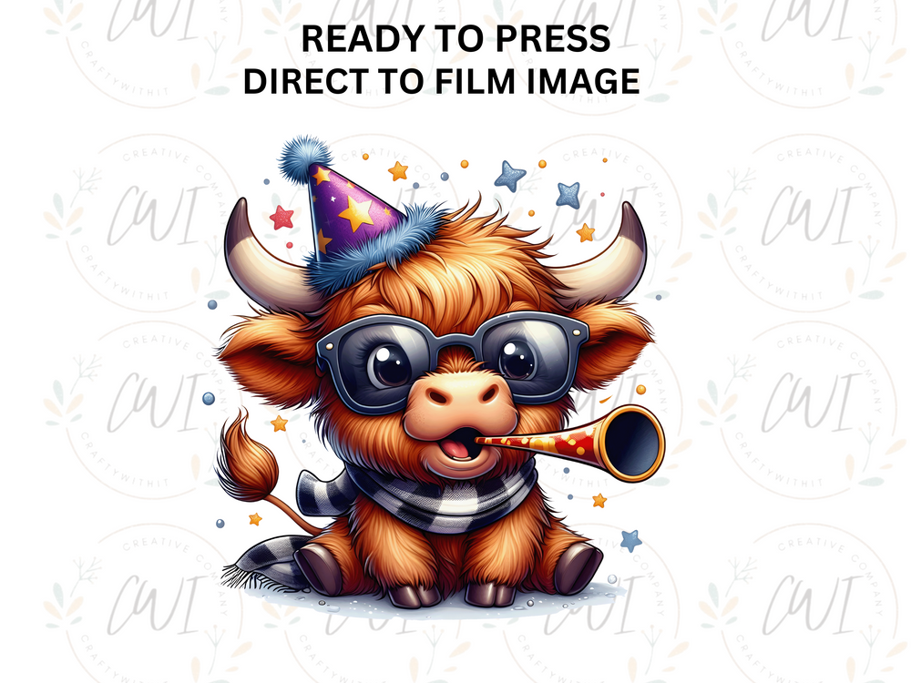 New Year Highland Cow - DTF Transfer