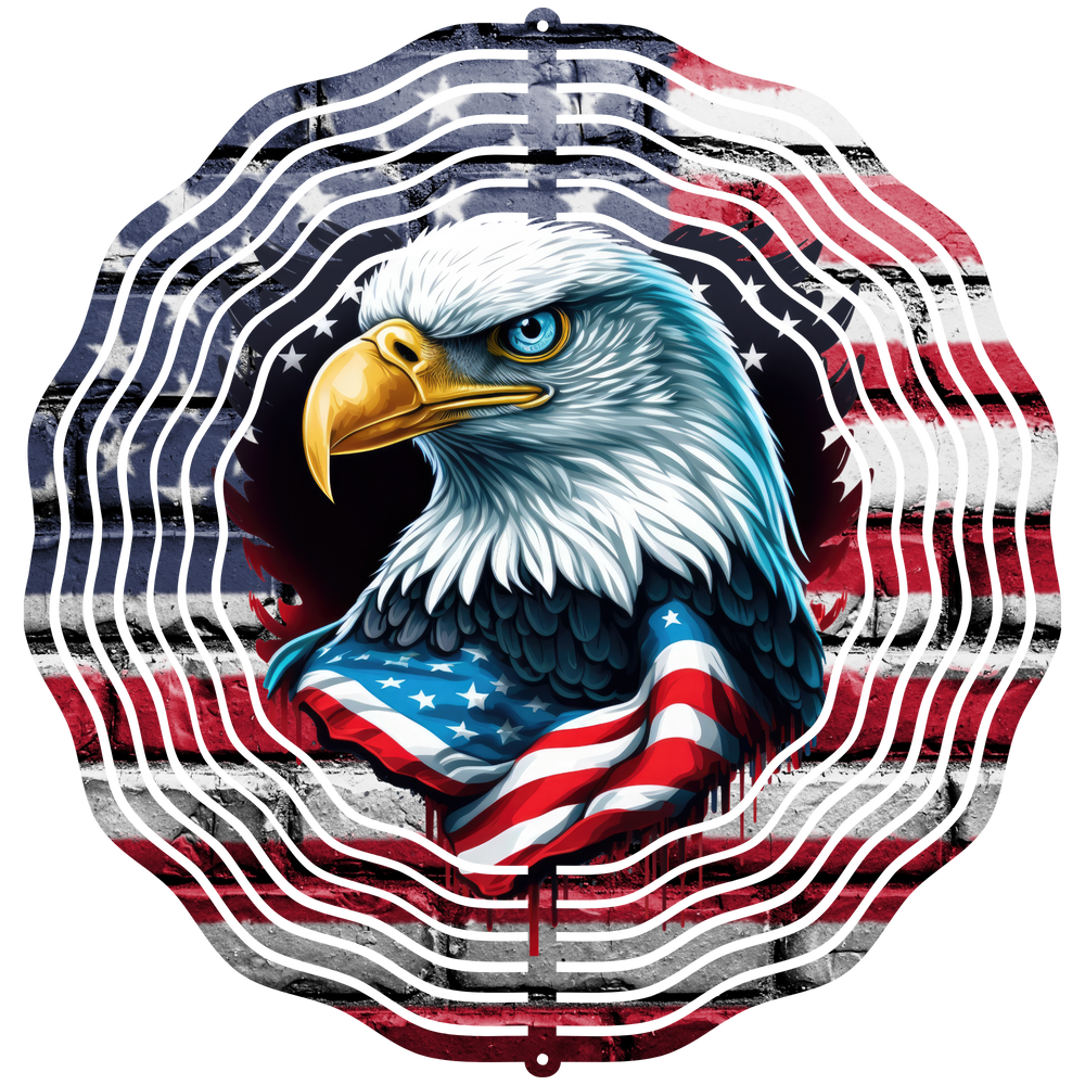 Bald Eagle With American Flag 2  - Wind Spinner