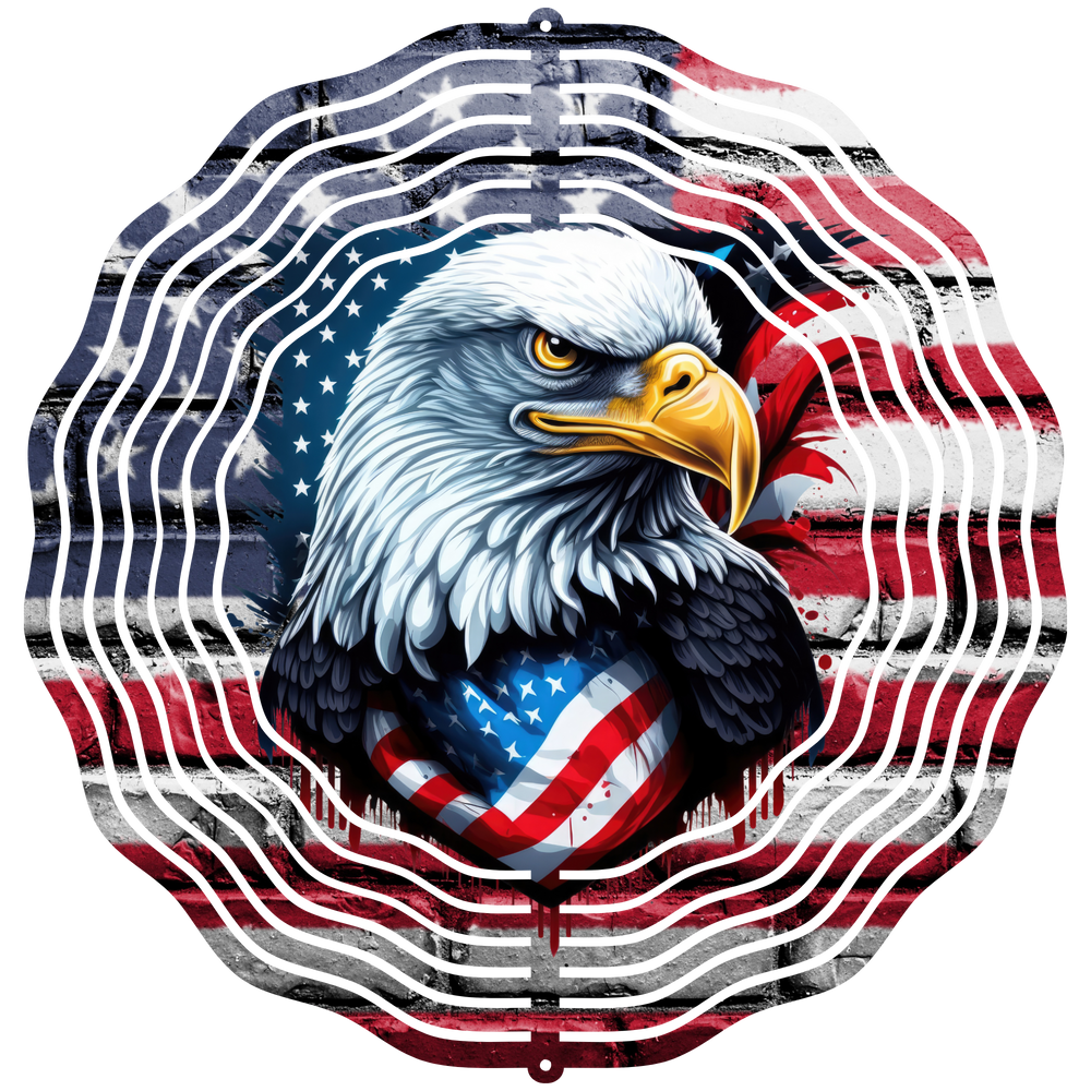 Bald Eagle With American Flag 3  - Wind Spinner