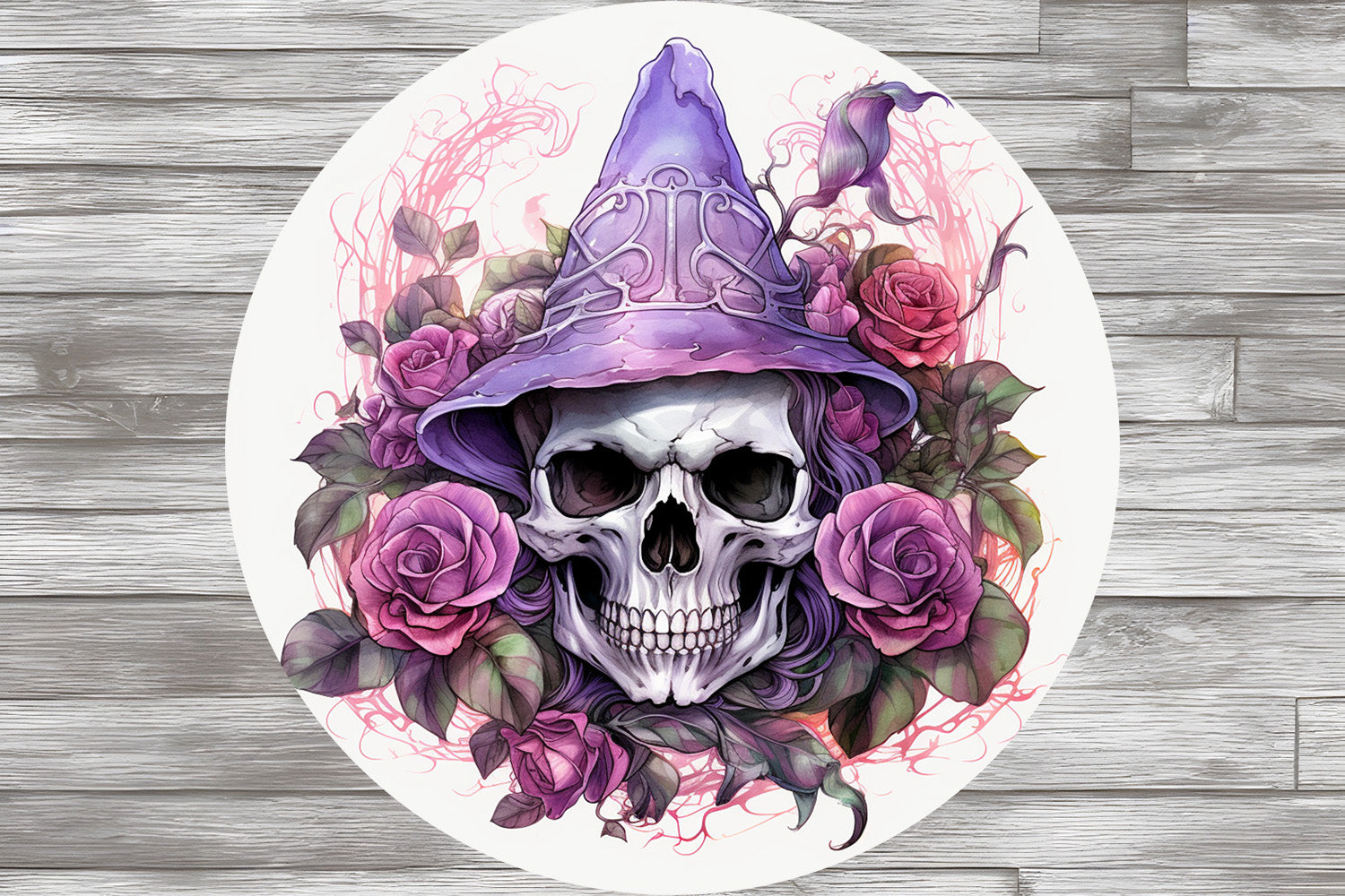 Witches Skull With Flowers - Wind Spinner