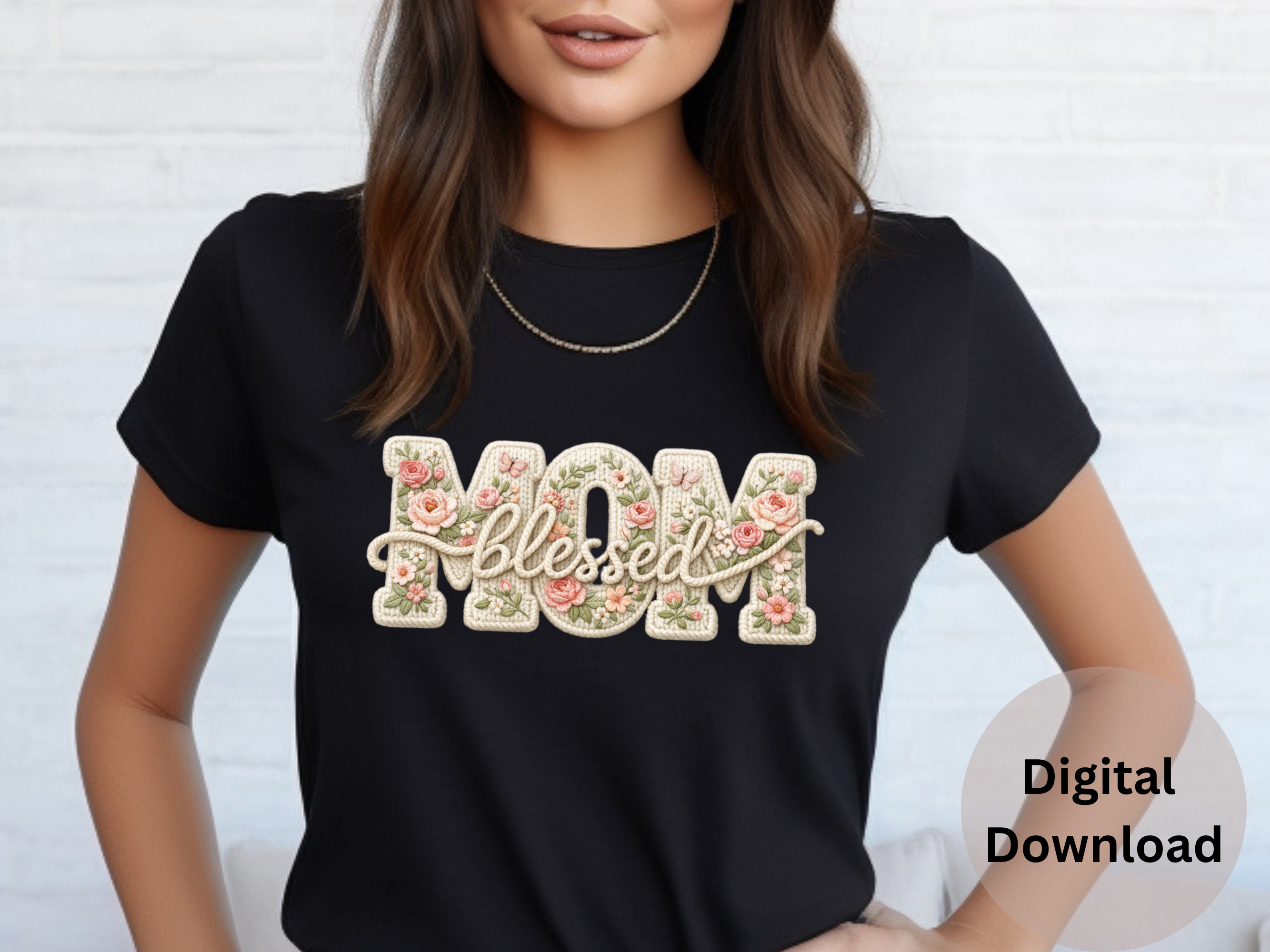 Blessed Mom Embroidered Yarn - PNG Digital Download