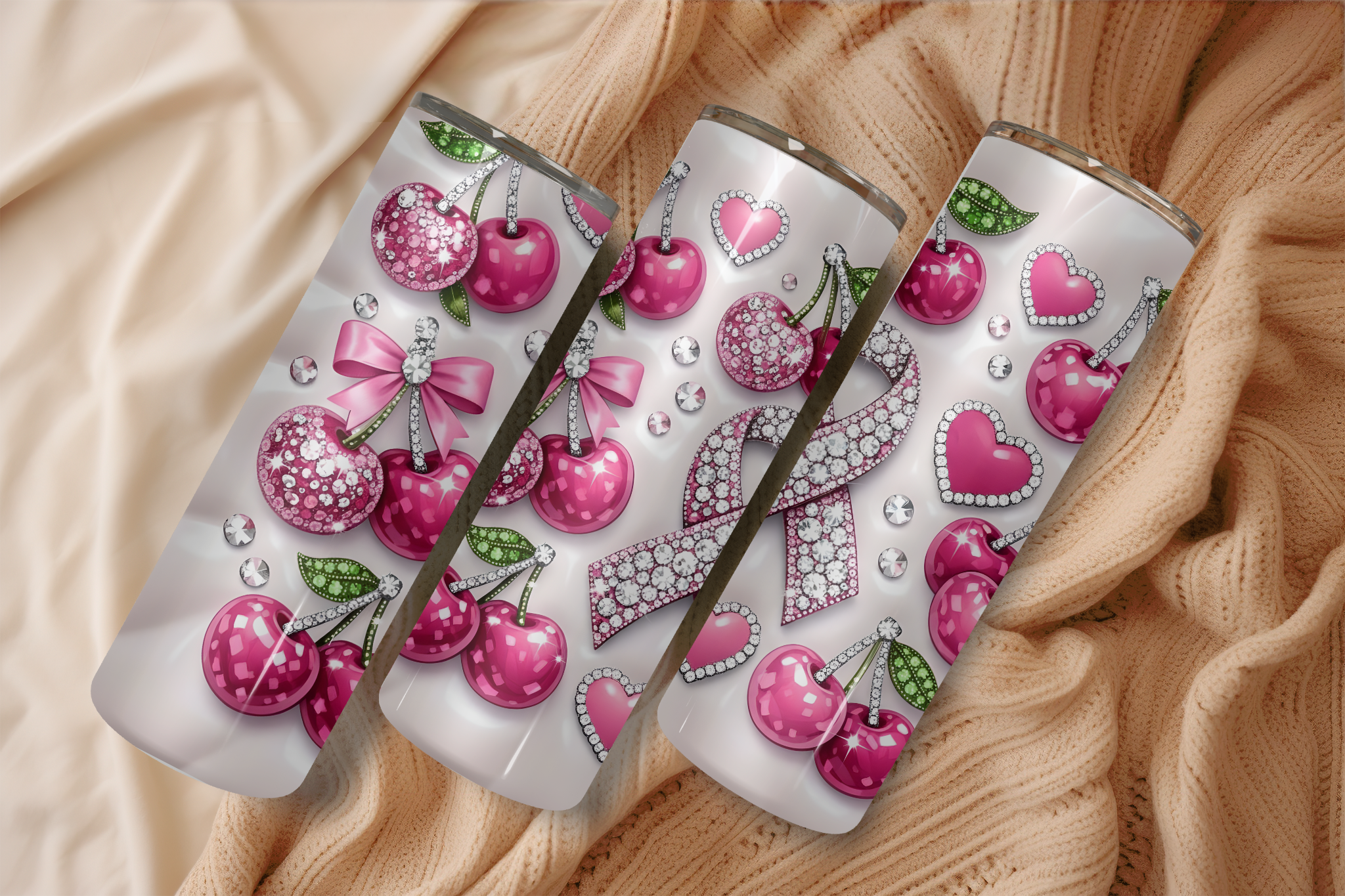 Cherry Cancer Ribbon - Tumbler Digital Download